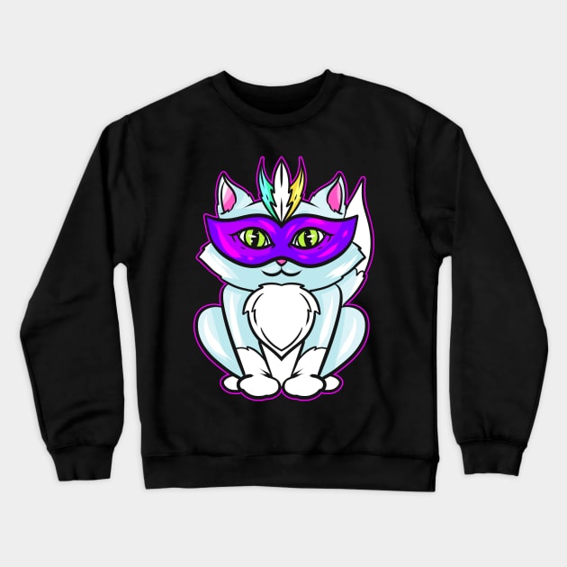 Cute Kawaii Cat With Purple Mask For Mardi Gras Crewneck Sweatshirt by SinBle